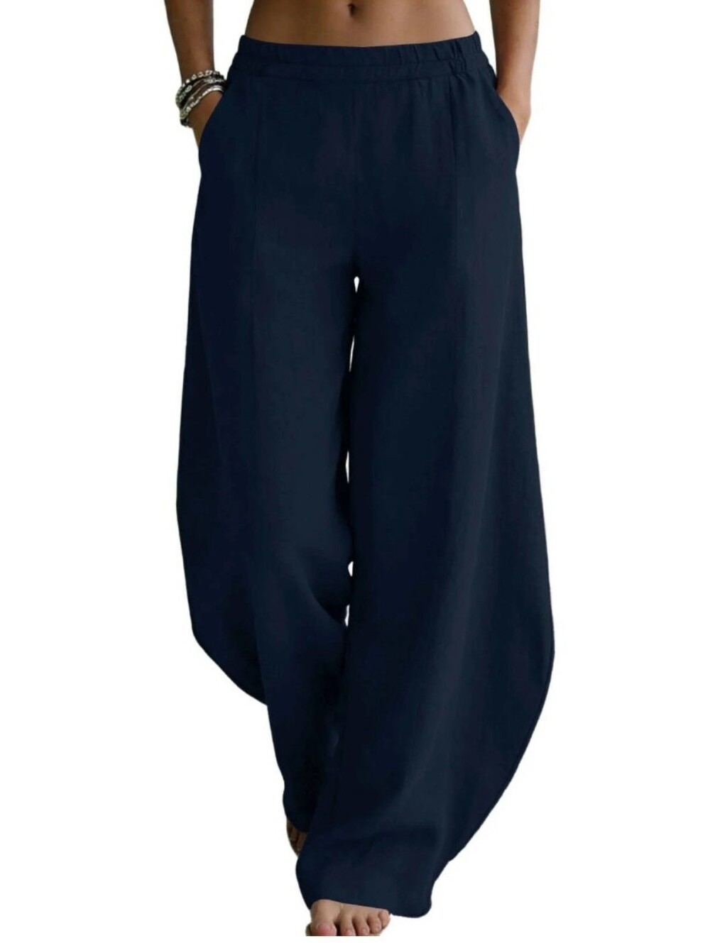 Ashley Stewart 2XL Faux Linen Barrel Leg Stretch Waist Pants Black Womens